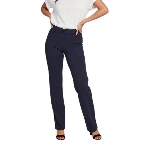 Betabrand Straight-Leg Classic Ponte Pull On Pants - Navy - LP - Picture 1 of 9